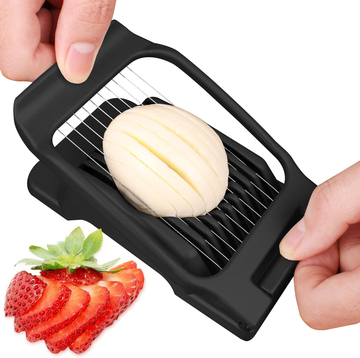 Egg Slicer for Hard Boiled Eggs Egg Cutter Strawberry Slicer (Black)