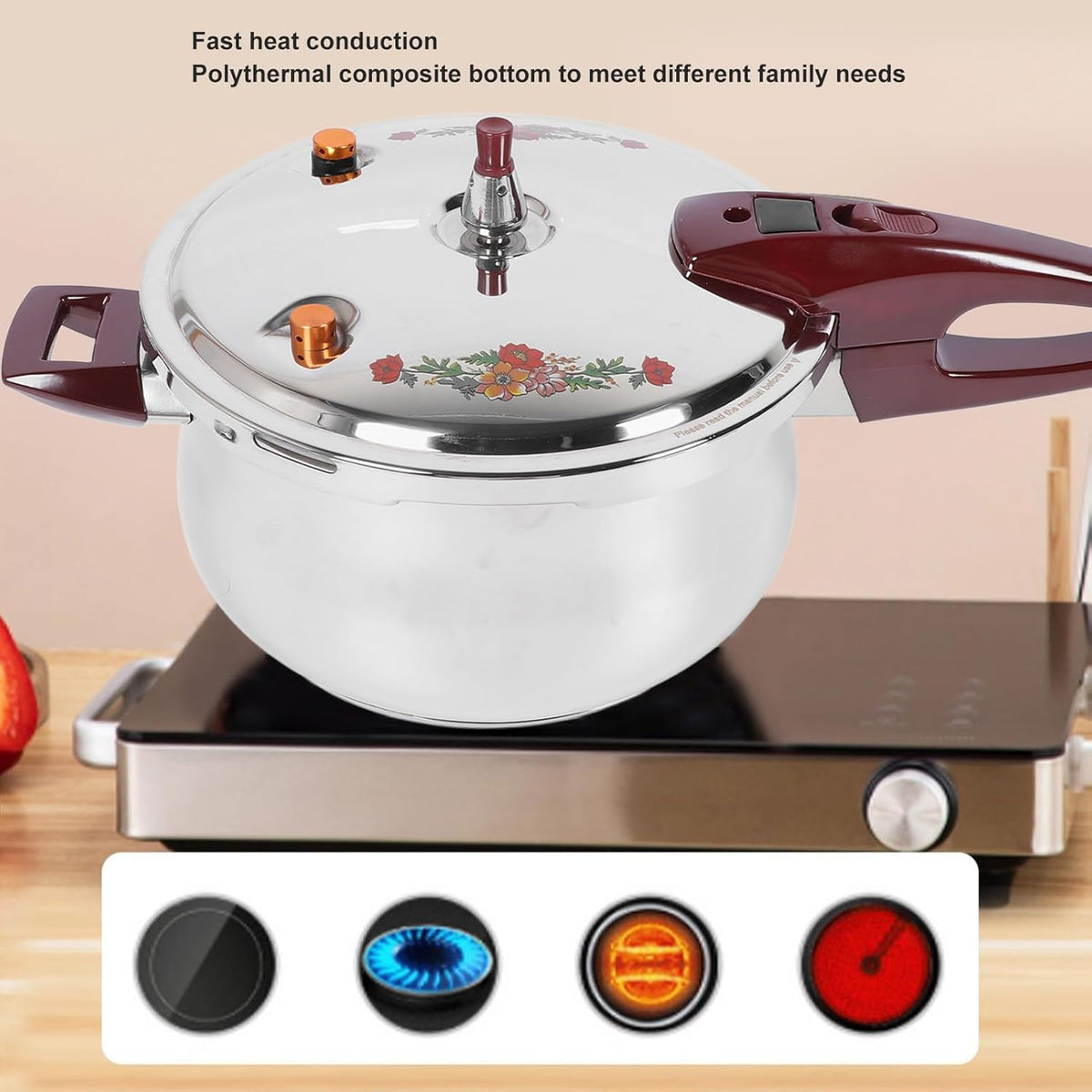 Stainless Steel Pressure Cooker 80KPA, Cookware Pressure Canner Rice Cooker with Safety Valve Devices, Compatible with Gas & Induction Cooker (11L)