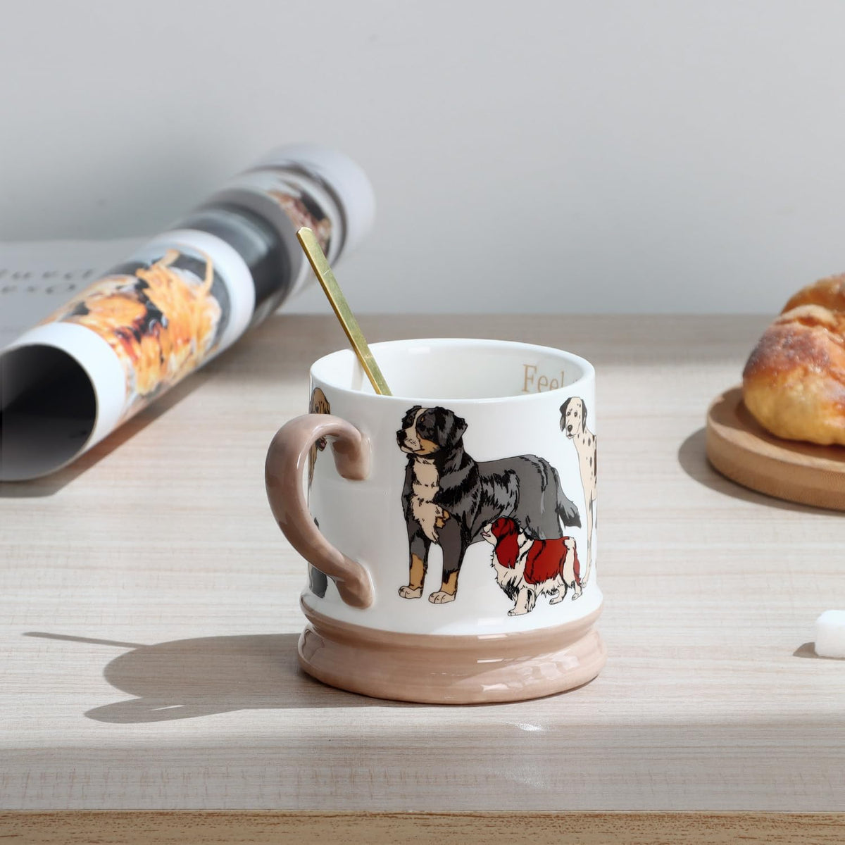 Ceramic Coffee Cappuccino Mug, 13 oz Vintage Animal Mugs Dog Cups Classical Porcelain Tea Cup, Perfect for Tea, Cocoa, Latte - Gifts for Men Woman Dad Mom