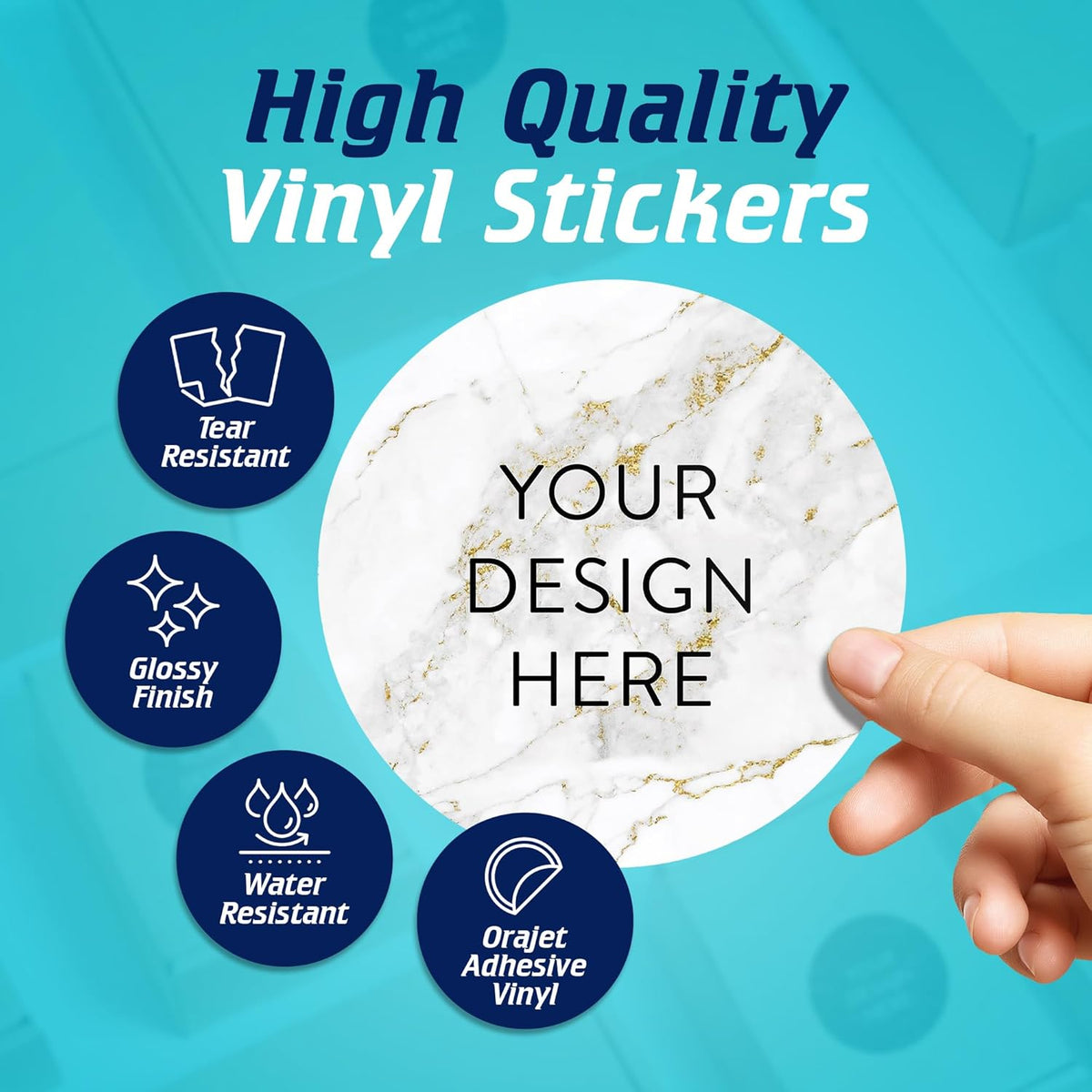 100 Custom Vinyl Stickers - Upload Your own Image, Text, Design, Logo - Personalized Logo Labels for Handmade, Packaging, Bottle, Jars, Candle, Brand Stickers (Gold Marble, 5x5)