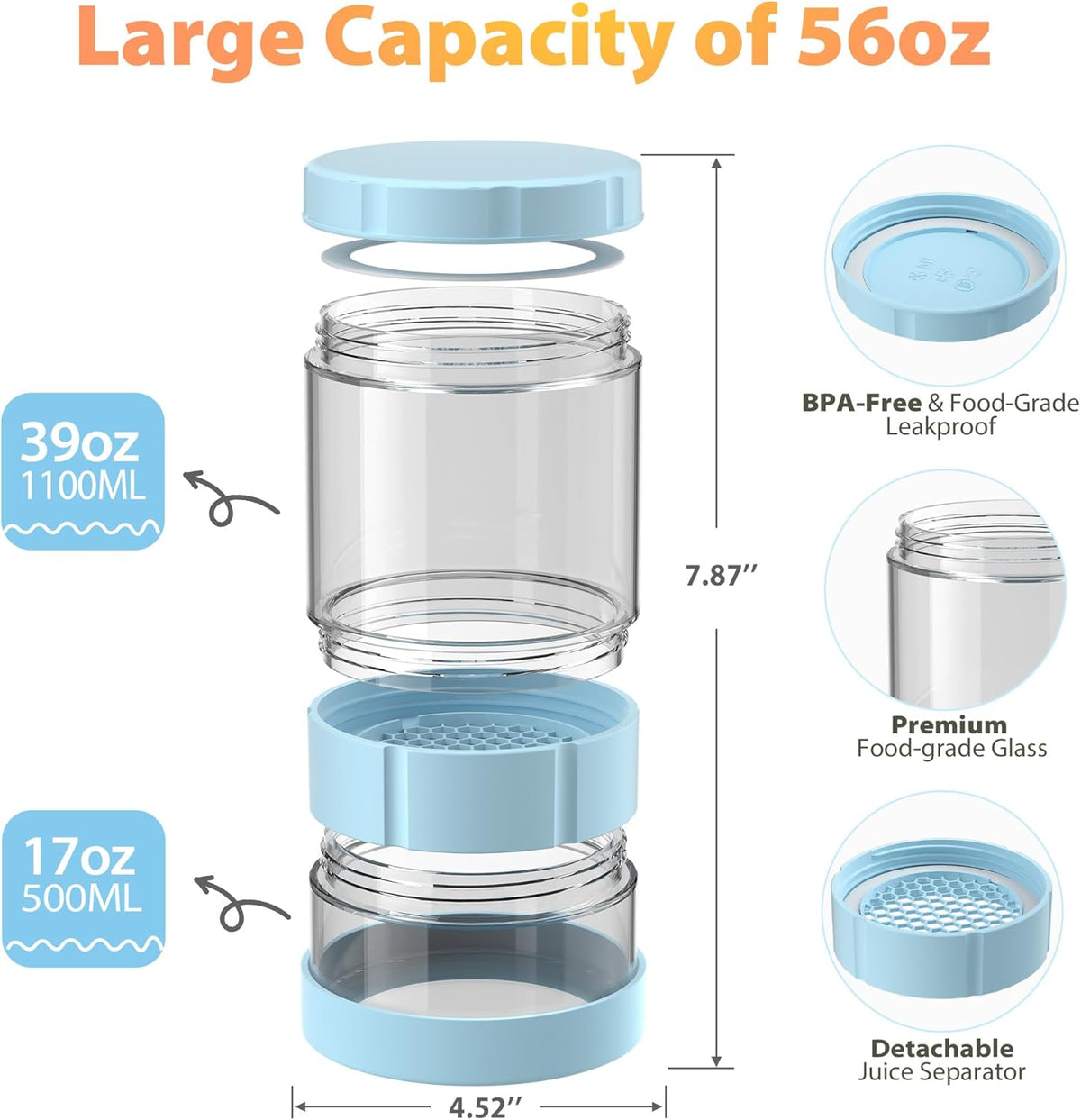 Glass Pickle Jar with Strainer Flip, 56oz Airtight Pickle Container, Leak-proof Juice Separator Pickle Flip Jar with Sealing Silicone Ring for Olive, Sliced Pickle and Jalapeno, Dishwasher Safe