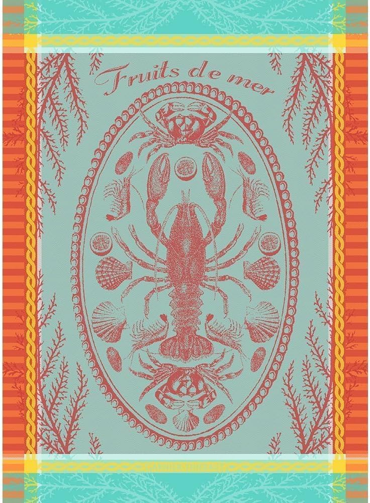 Garnier Thiebaut Maree Basse Lagon (Low Water Lagoon) French Kitchen Towel 22"x30", Cotton, Jacquard
