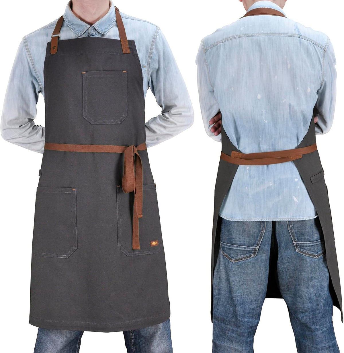 Professional Chef Apron for Men Women with Pockets, Bib Apron for Cooking Kitchen Grill BBQ, with Towel Loop and Adjustable Neck Strap (Dark Grey)