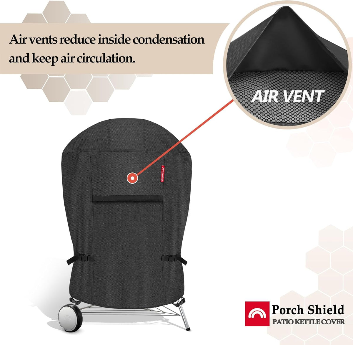 Porch Shield Outdoor Charcoal Kettle Grill Cover 22 inch Waterproof 600D Round Smoker Cover Fits Most Kettle Grill 27" Dia x 35" H, Black