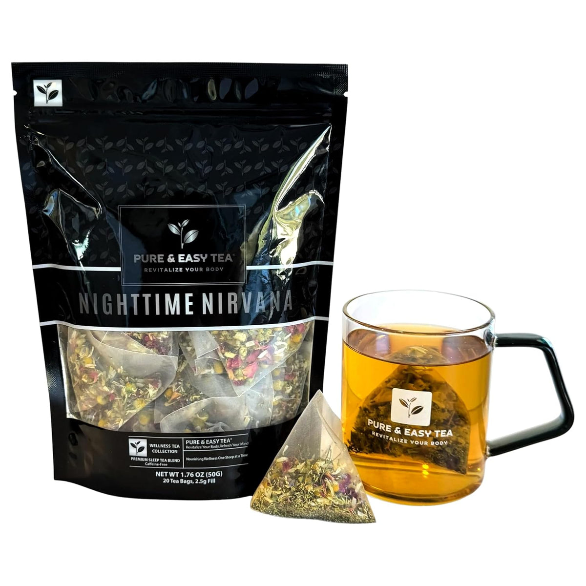 Pure And Easy Tea, Nighttime Nirvana, Natural Sleep & Relaxation Tea, Caffeine-Free Loose Leaf Blend with Chamomile, Lavender & Lemon Balm, Premium Wellness Tea, 20 BPA-Free Sachets