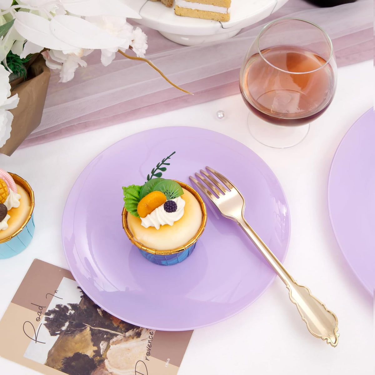 KIRE 60PCS Purple Plastic Plates Disposable - Heavy Duty Purple Plates Include 30Pcs 10.25” Dinner and 30Pcs 7.5” for Dessert/Salad - for Wedding/Bridal Shower