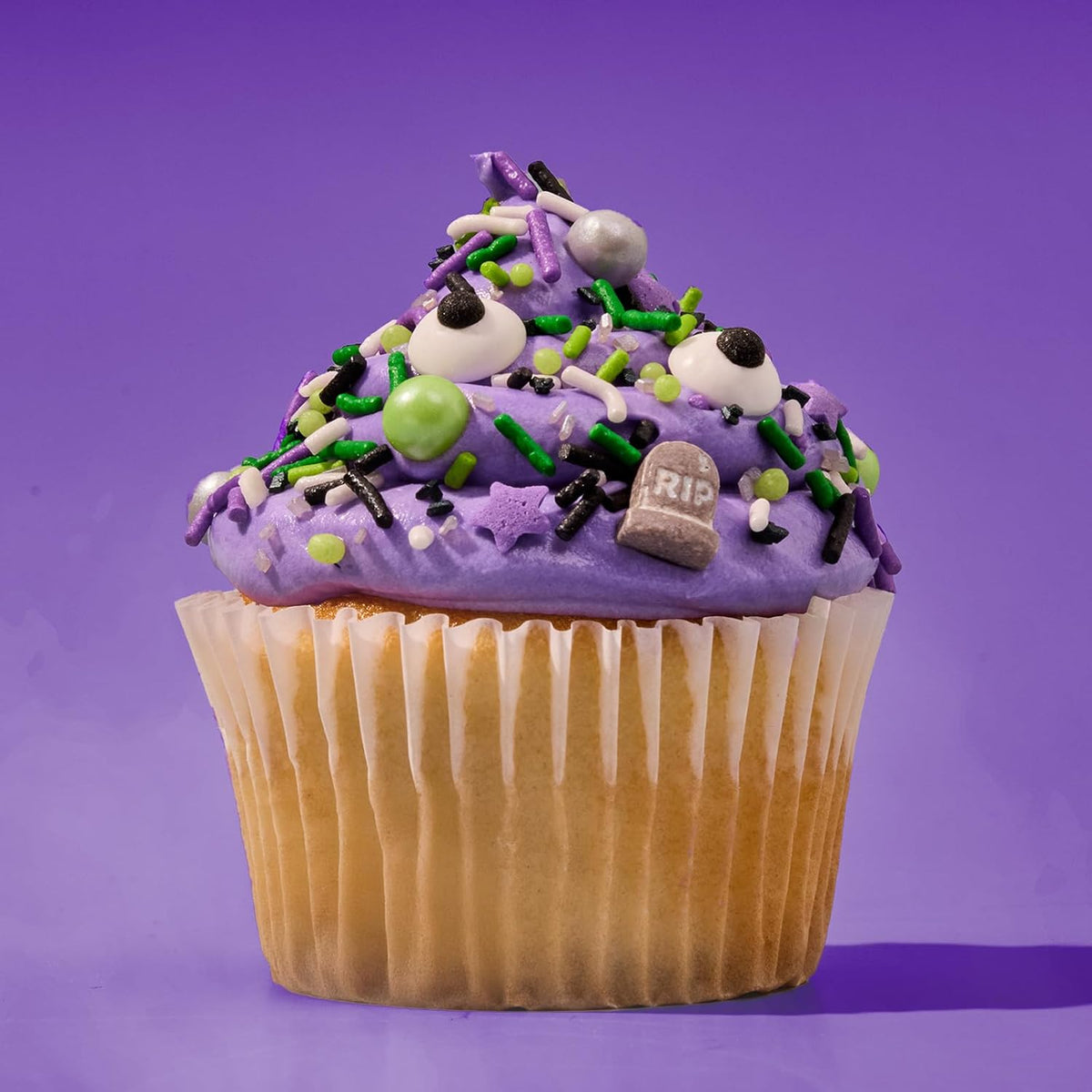 Fancy Sprinkles Limited Edition Halloween Graveyard Shift Purple and Green Crunchy Sprinkles, Plus Candy Eyeballs, Ghostly Confetti, and Eerie Tombstone Shapes (0.5c)