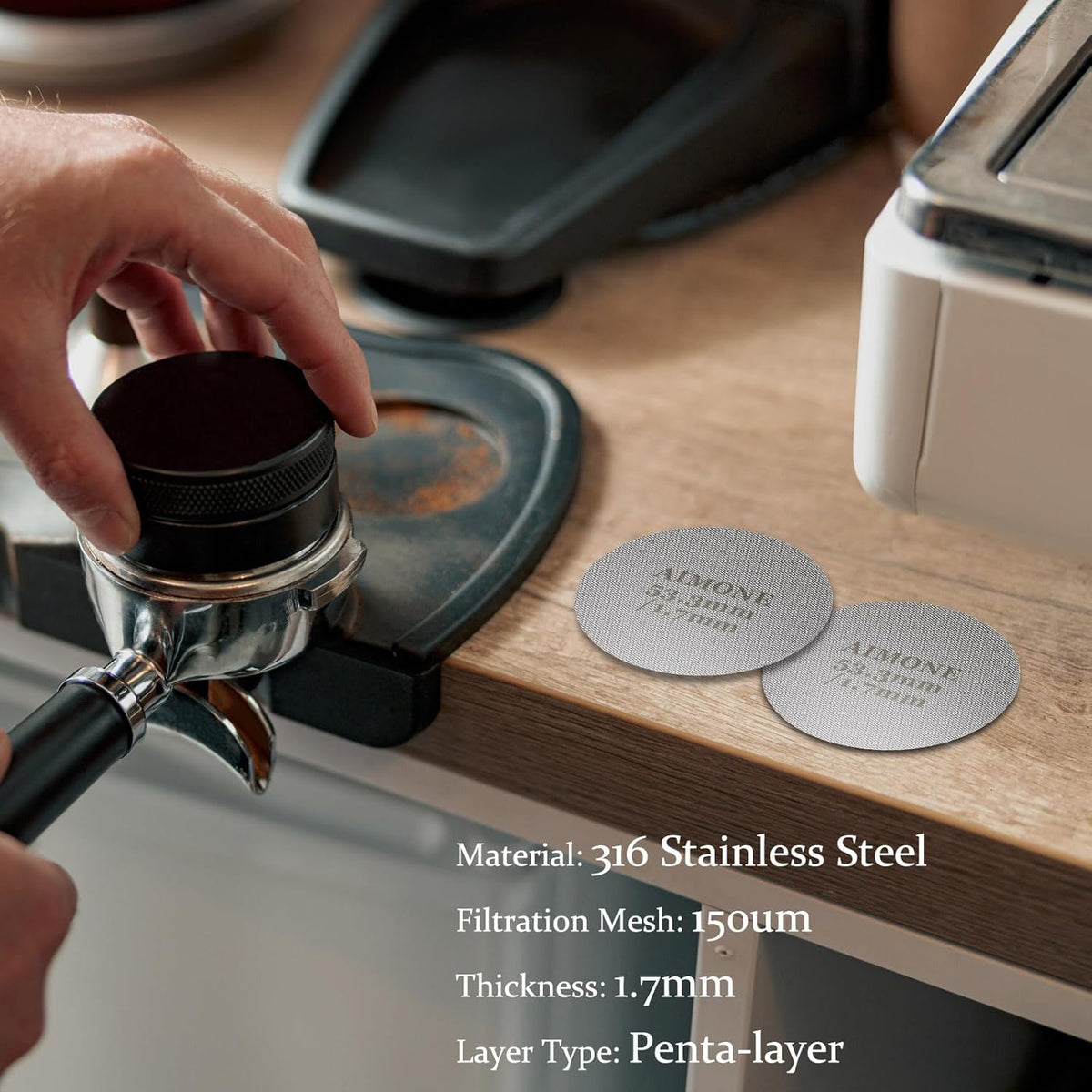 Espresso Puck Screen - Lower Shower Screen Compatible With Espresso Portafilter Filter Basket, Reusable1.7mm Thickness,150μm, 316 Stainless Steel (2, 53.3MM)