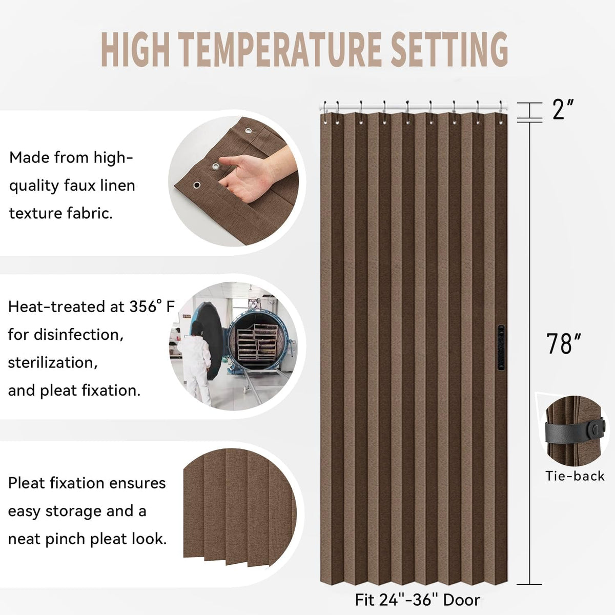 Vatge Door Curtains for Doorways - Brown Curtains for Closets Doors Privacy Room Divider for Room Separation,1 Panel with Tieback, W39 x L78, Brown