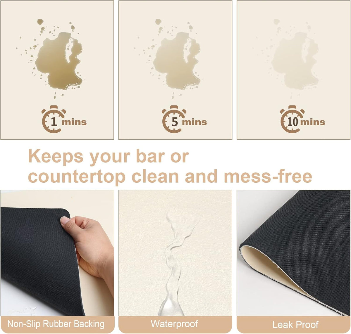 ZLR Coffee Mat - 16" x 24" Extra Large Kitchen Hide Stain Absorbent Dish Drying Mat for Countertop - Easy to Clean Coffee Bar Mat for Espresso Machine and Spill Protection - Creamy