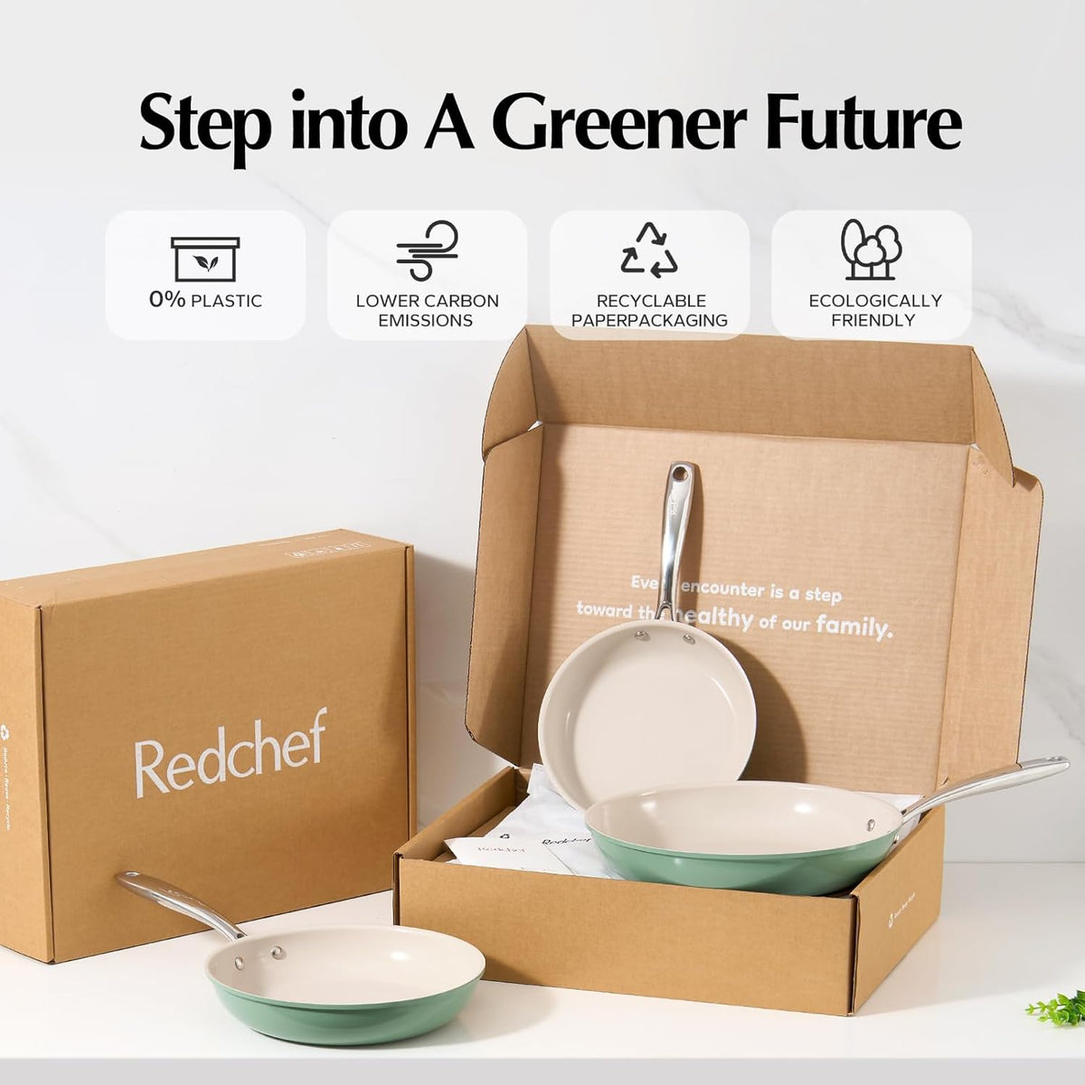Redchef Nonstick Frying Pan Skillet, Ceramic Non-Stick Saute Pans, 9.5 inch Cooking Fry Pan with Stay Cool Handle, All Stovetops, Dishwasher/Oven Safe, PFAS-Free, Non Toxic (Green)