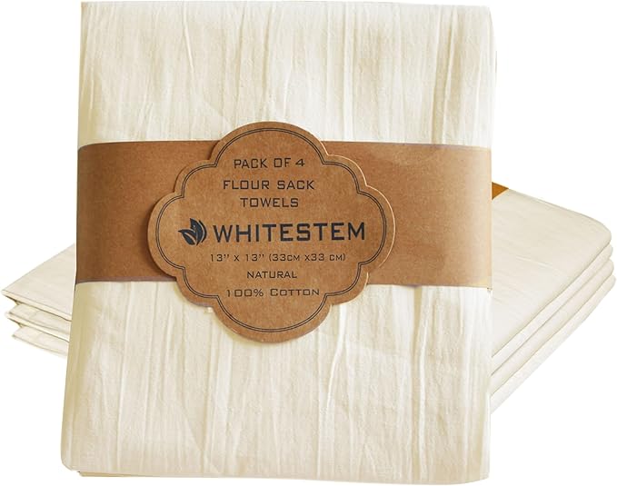 Dish Cloths Cotton| Kitchen Wash Cloth | Shop Towels Absorbent and Lint Free Flour Sack| Dishcloths for Kitchen Washing Dishes| Thick Absorbent Quick Dry Dish Rags | 4 Pack 13"x13" Natural