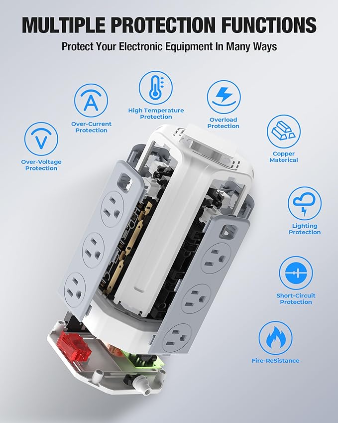 Power Strip Surge Protector, 10 Ft Extension Cord with 12 AC Multiple Outlets 4 USB (1 USB C), SMALLRT Power Tower Desktop Charging Station (White, 10 FT)