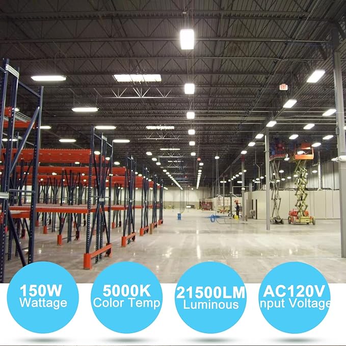 Lightdot 2 Pack LED High Bay Shop Lights, 2FT (Dimmable Remote) 150W 21500LM [Eqv.600W MH/HPS] 5000K Daylight Linear Hanging Light for Garage Warehouse Gyms, 10 Lamp Fluorescent Fixture Replacement