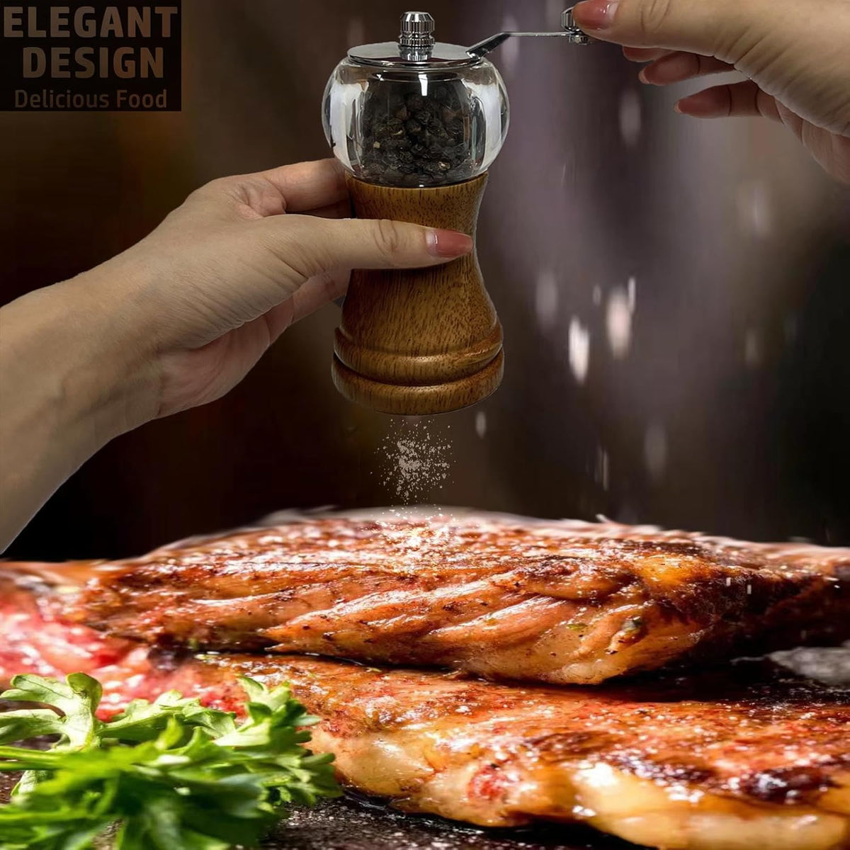 Salt and Pepper Grinder Set, Pepper Mills Classical Roast Black Wooden Manual Pepper Grinder Set Metal Hand Shake Sea Salt Mill, Ceramic Core Grinding Enjoy Fresh Ground Pepper Sea Salts Spices