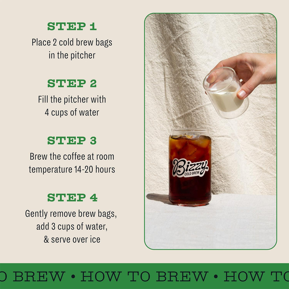 Bizzy Organic Cold Brew Coffee | Espresso Blend | Coarse Ground Coffee | Medium-Dark Roast | Micro Sifted | Specialty Grade | 100% Arabica | Brew Bags | 12 Count | Makes 42 Cups