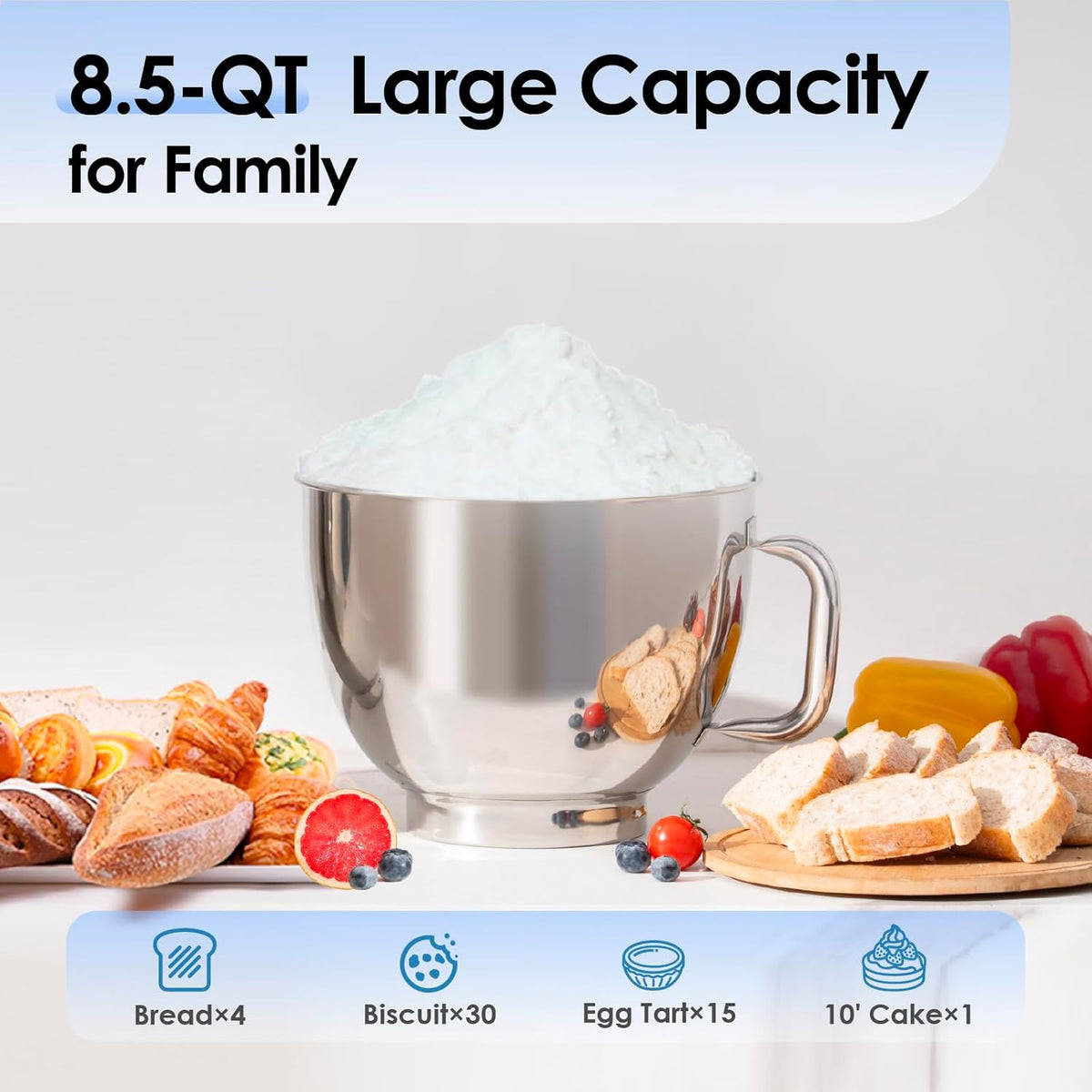 Kitchen in the box Stand Mixer - 8.5 Quart Mixing Bowl, 900 Watt Kitchen Electric Mixer for Heavy Dough, Large Capacity Food Mixer for Home Cooks with Egg Whisk, Dough Hook & Flat Beater (Cream)
