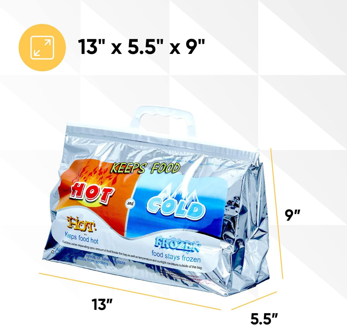Superio Hot and Cold Insulated Bags for Food Delivery, Grocery Shopping Bags, Food Storage for Hot and Frozen Food for Travel, Disposable Cooler Bag, Reinforced Thermal Lunch Bag (2, 13"x5.5"x8.5")