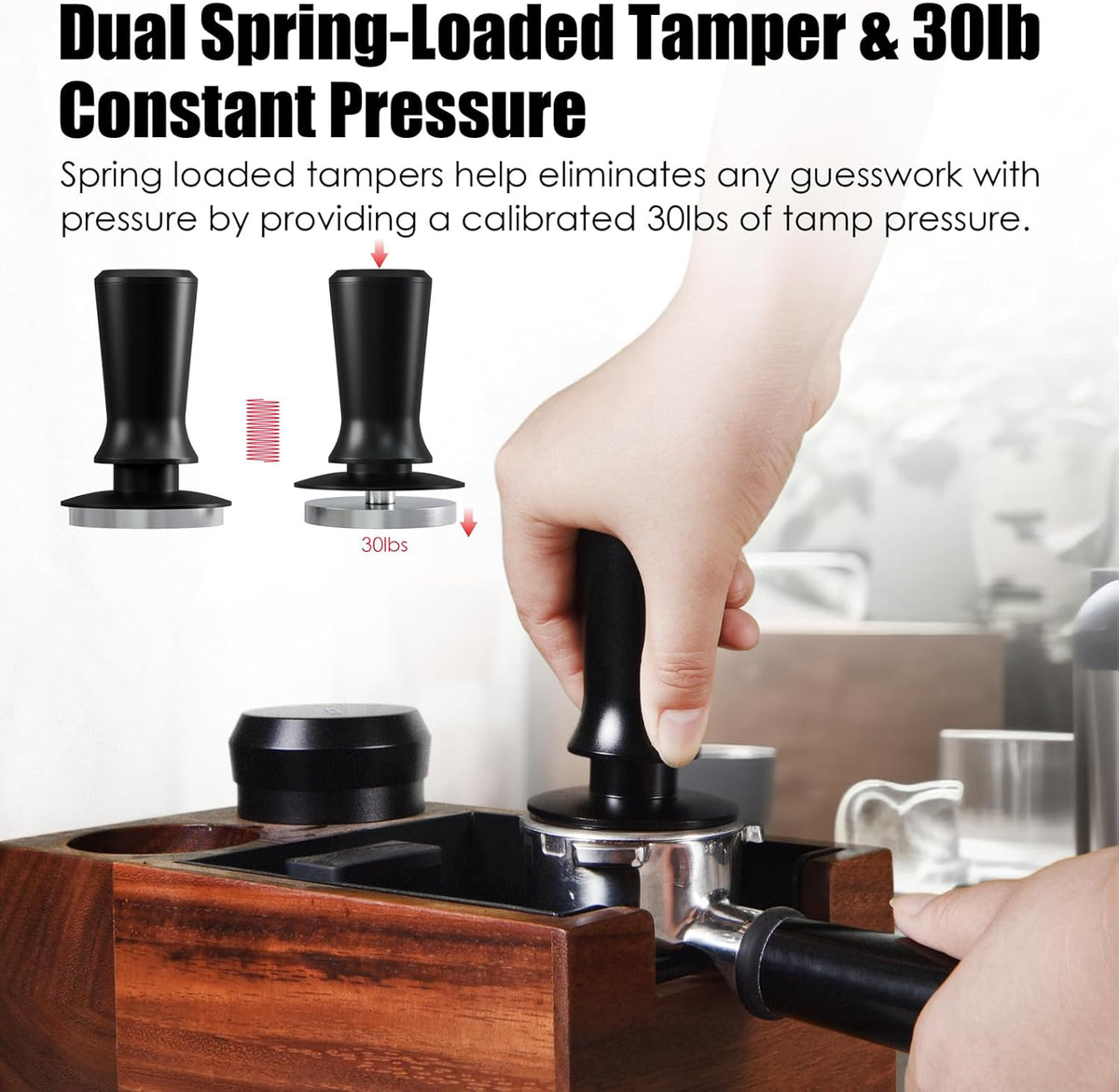 51mm Espresso Hand Tamper, MATOW Dual Calibrated Spring Loaded Coffee Tamper with Stainless Steel Flat Base, Pro-barista 30lbs Espresso Tamper with Anodized Aluminum Handle