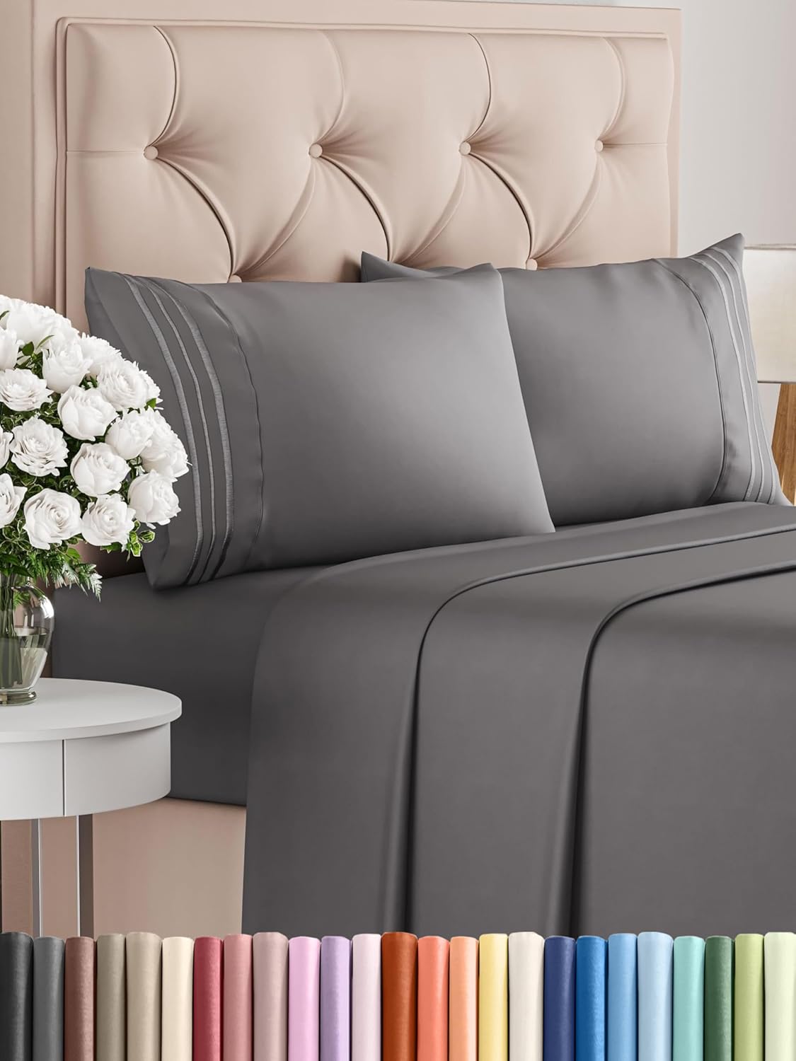 Full Size 4 Piece Sheet Set - Comfy Breathable & Cooling Bed Sheets Set - Hotel Luxury Bedding for Women, Men, Kids, Teens, Boys & Girls - Deep Pockets, Ultra-Soft, Wrinkle Free - Oeko-Tex - Dark Grey