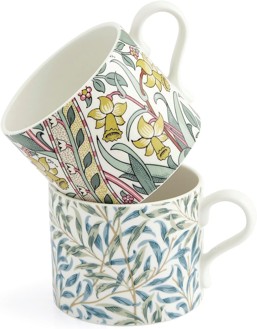 Spode Morris & Co 12oz Mugs, Set of 2 (Daffodil & Willow Bough) - Microwave & Dishwasher Safe, Elegant Porcelain Drinkware for Coffee Bar or Giftable Home Kitchen Mug Set. Ideal for Coffee & Tea