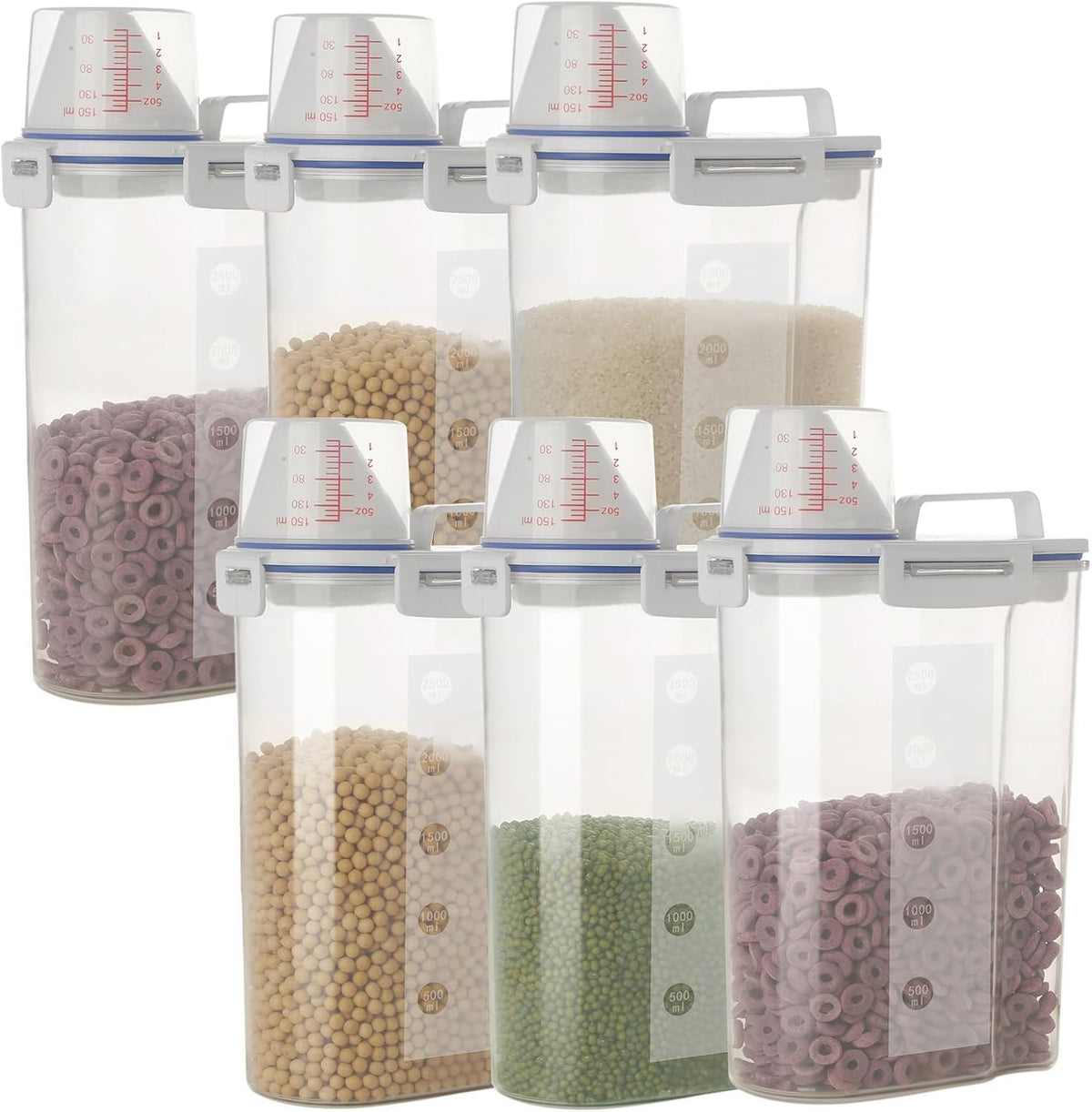 5.5 Lbs Plastic Transparent Tank, Rice Storage Barrel, Household Food Container Grain Storage Box for Oatmeal, Grain, Cereal, Pasta, Flour (6 Packs)