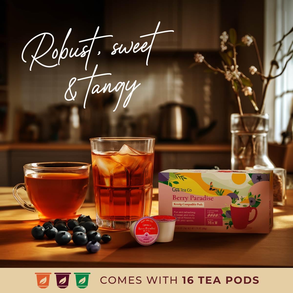 Gya Tea Co Berry Paradise Black Tea Pod (16 ct) - High Caffeinated Smooth Tea with Fruity & Sweet for Refreshed & Energy