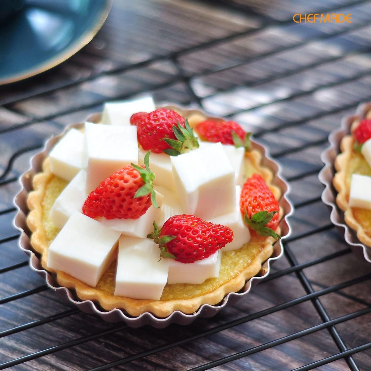 CHEFMADE Round Tart Pan, Non-Stick 4 Inch 4Pcs Quiche Pan