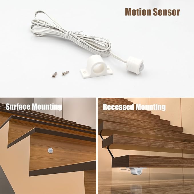RW-5630 Motion-Activated LED Stair Lighting Kit with Daylight Sensor, 48" Warm White 3000K Cuttable Strip Light for Indoor LED Stair Lights (18 Steps)