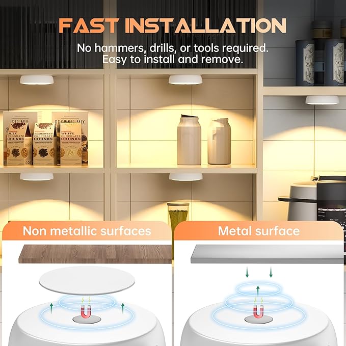 Warm Color LED Closet Lights Wireless Motion Sensor Puck Light, USB Rechargeable Battery Operated Puck Step Lights with Remote, Dimmable Under Cabinet Lighting for Counter Wardrobe Kitchen (6 Pack)