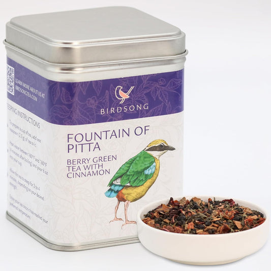 Birdsong Fountain of Pitta: Organic Green Tea Loose Leaf with Berries, Rooibos, and Cinnamon | Light, Refreshing and 100% Natural Tea with Health Benefits | Loose Leaf Hot, Cold Tea
