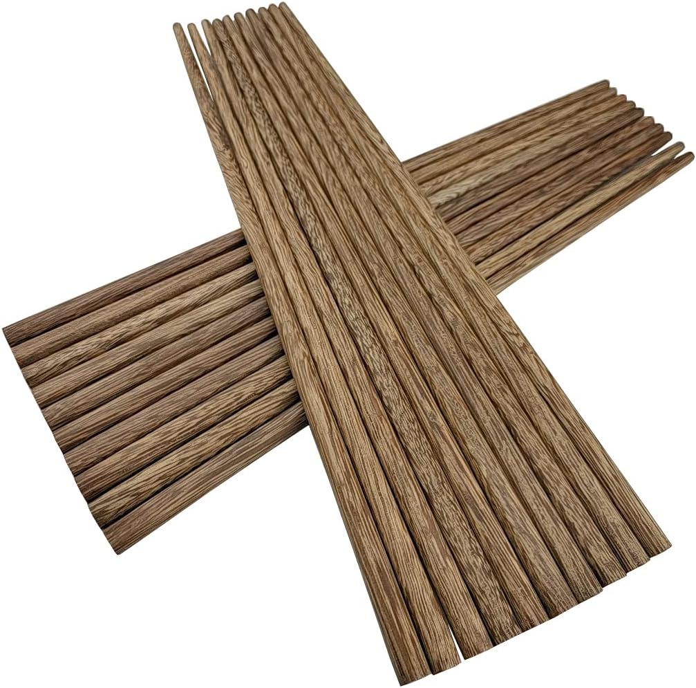 M.G Reusable Wooden Chopsticks,10 Pairs Wenge Wood Chop Sticks,for Chinese Japanese Korean Cuisine, Dishwasher safe(9.8 inches)