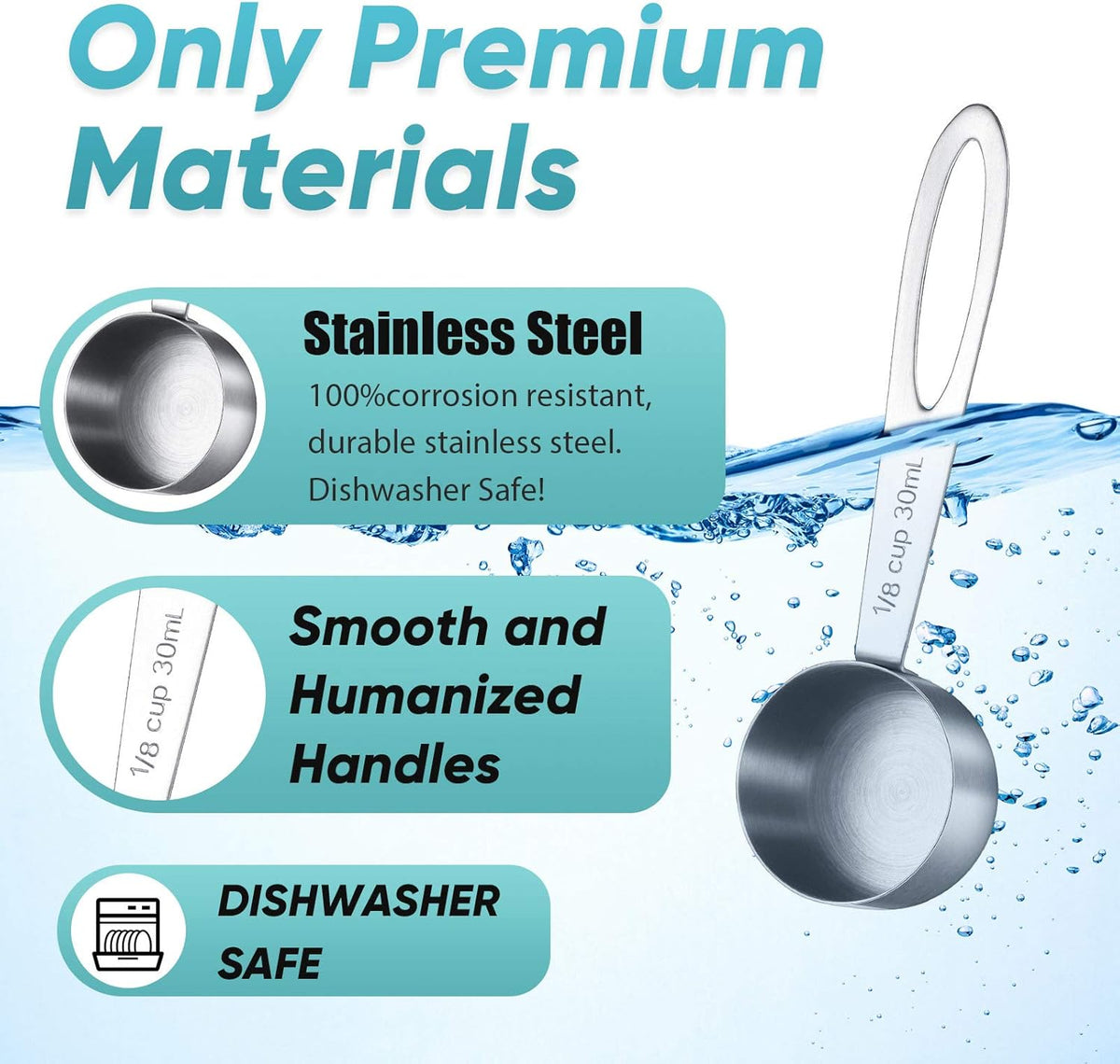 Geiserailie 4 Pcs Coffee Scoop 2 Tablespoon Stainless Steel Coffee Measuring Scoops, Including 2 Short Handled 2 Long Handle for Tea, Sugar and Milk, 30 Ml,1/8 Cup