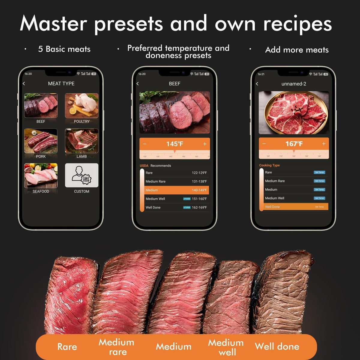 Smart Wireless Meat Thermometer with Thinnest Probe, Bluetooth Food Thermometer, Remote Tracking and Real-Time Readings from Apps, for iOS and Android, for BBQ, Grill, Smoker