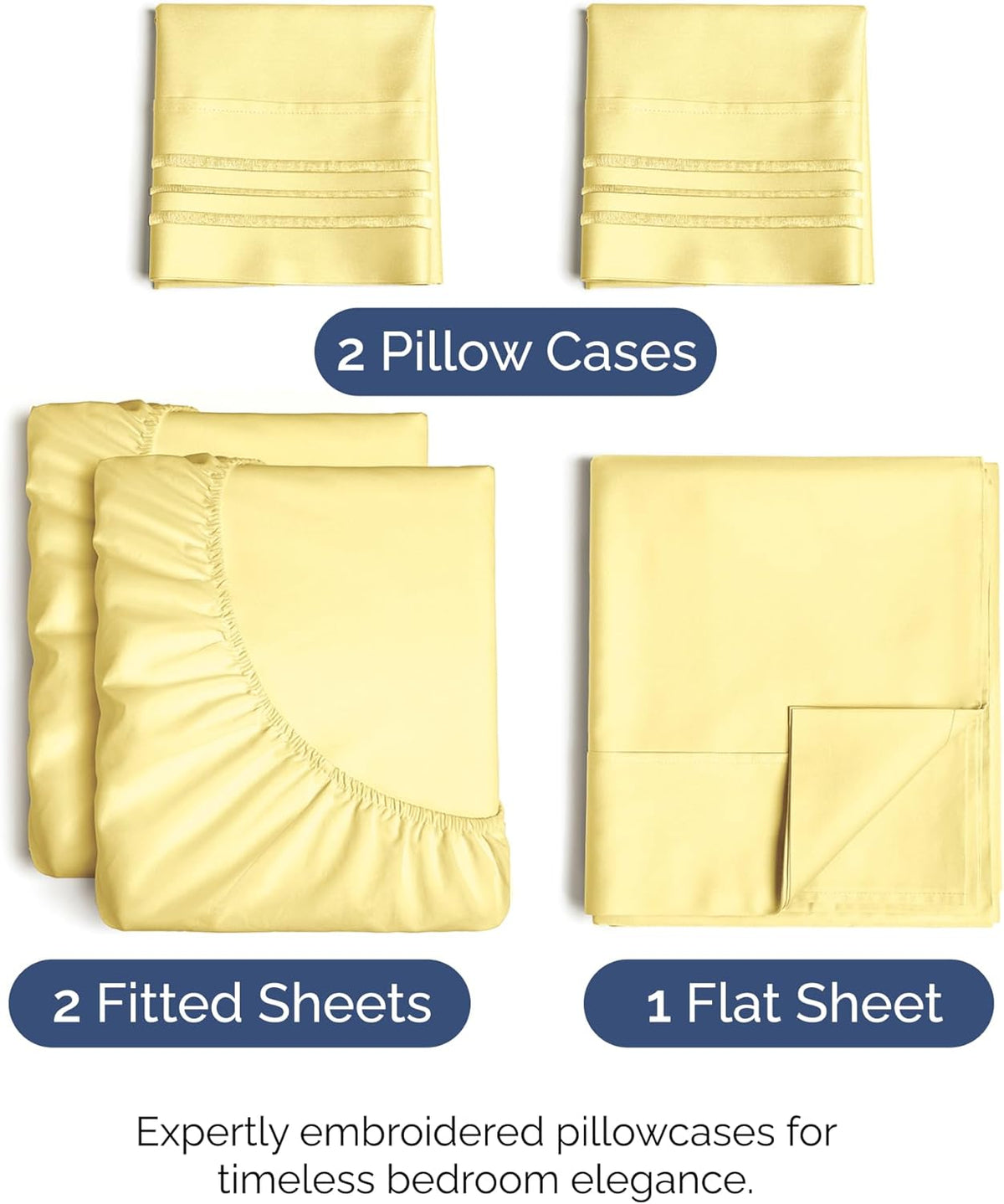 Split King Size 5 Piece Sheet Set - Comfy Breathable & Cooling Bed Sheets Set - Hotel Luxury Bedding for Women, Men, Kids, Teens, Boys & Girls - Deep Pockets, Soft, Wrinkle Free - Oeko-Tex - Yellow