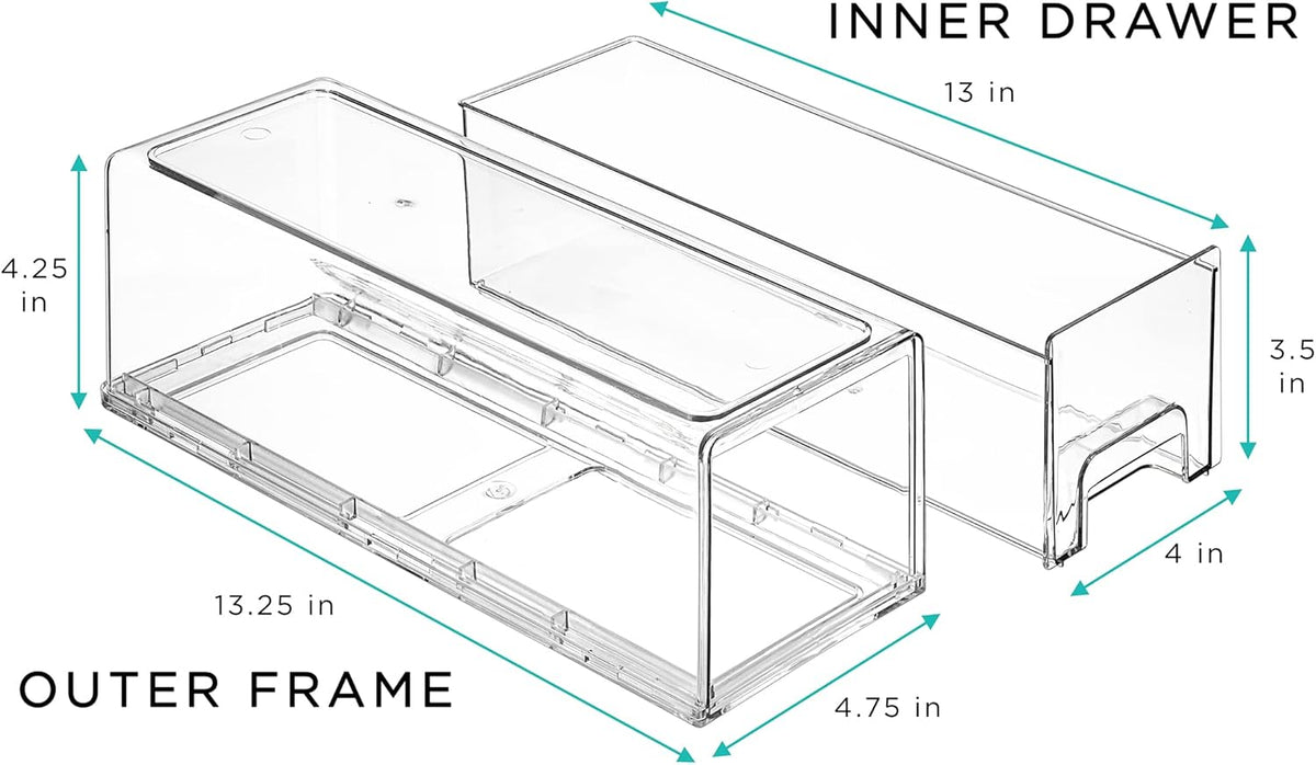 Sorbus Small Wide Clear Storage Drawers (2 Pack) – Stackable Storage Drawers for Pantry, Fridge, or Cabinet – Slide Out Clear Bins with Handles for Organizing