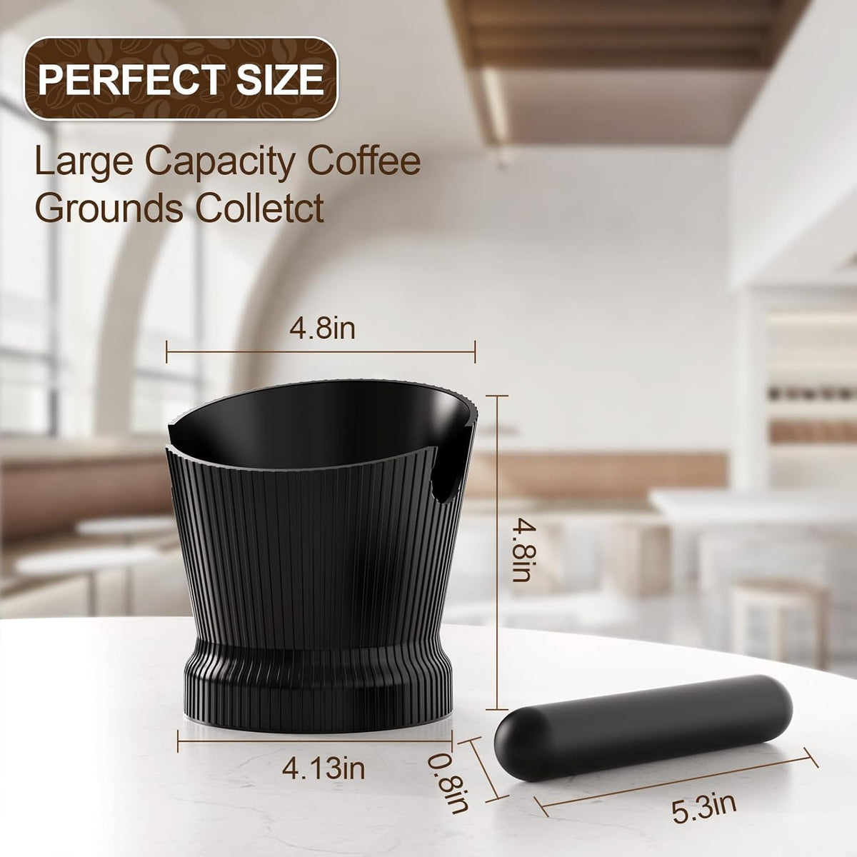 Espresso Knock Box, Coffee Knock Box with Durable Knock Bar and Non-Slip Base, Knock Box for Machine Accessories (Black Stripe)