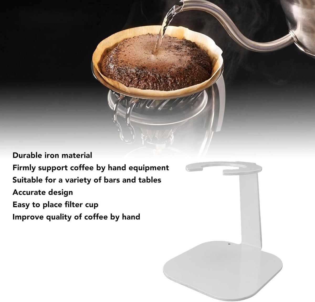 Coffee Dripper Stand Iron Pour Over Filter Holder Space Saving Maker Station for Bar Equipment (White)