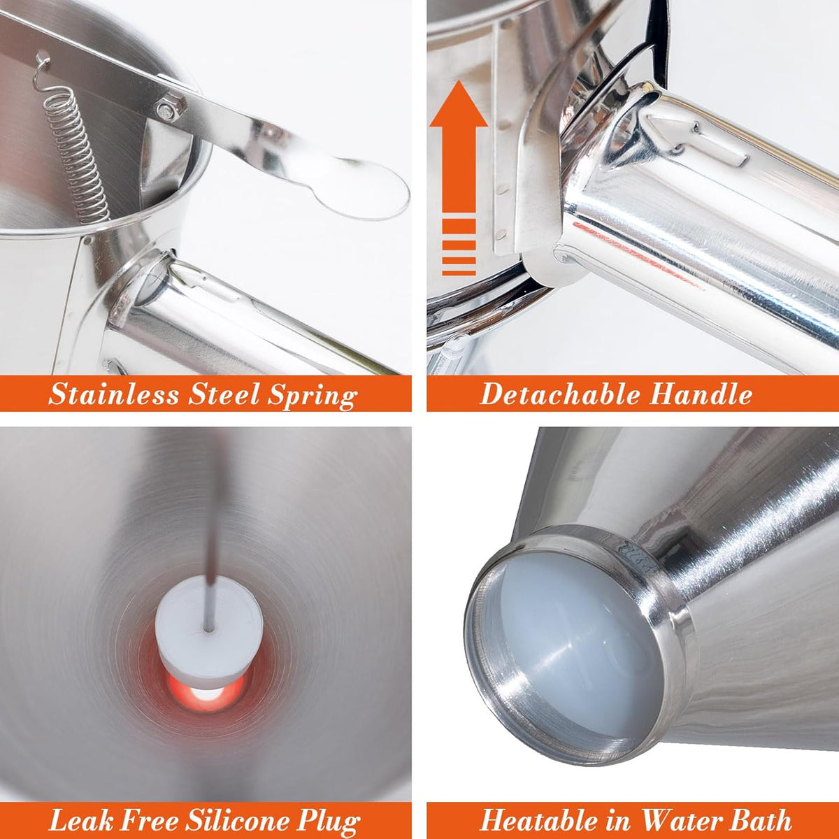 Stainless Steel Pancake Batter Dispenser with Squeeze Handle and Multi-Nozzle, for Pancakes, Cupcakes, and Baked Goods. 40 oz