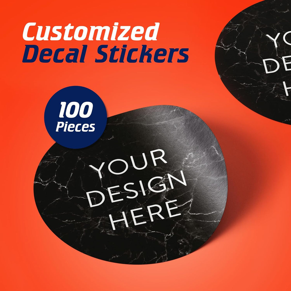 100 Custom Vinyl Stickers - Upload Your own Image, Text, Design, Logo - Personalized Logo Labels for Handmade, Packaging, Bottle, Jars, Candle, Brand Stickers (Black Marble, 6x6)