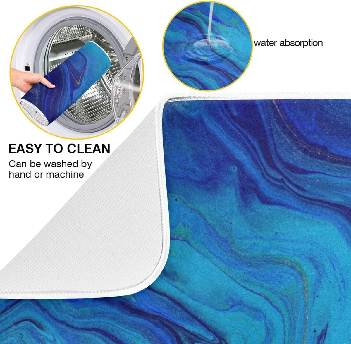 Super Absorbent Dish Drying Mat, Microfiber Fast-Drying Dish Mat, 24" x 18", Kitchen Dish Drying Pad, Navy Blue Gold Marble