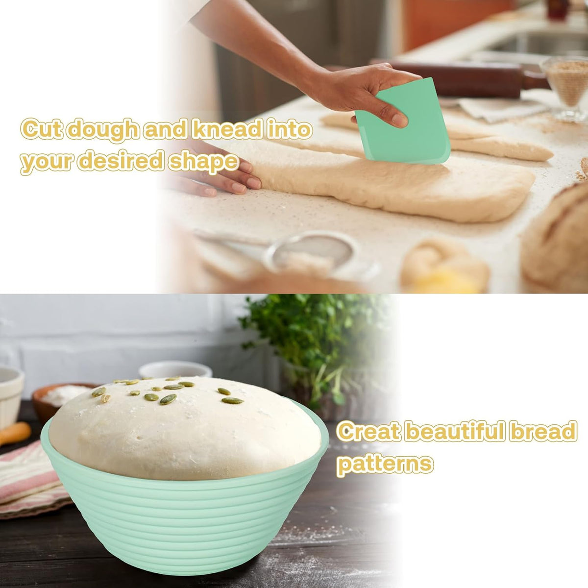 Silicone Banneton, Sourdough Bread Baskets (Set of 6, 5 Inch), Round Proofing Bread Bowls with Starter Kit, Bread Making Baking Supplies
