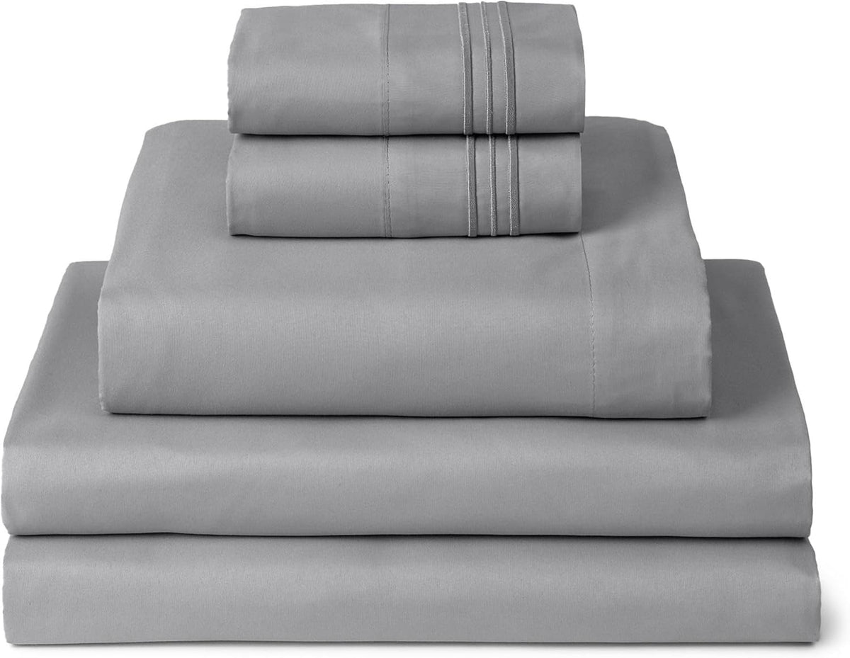 Mellanni Split King Sheets Set - 5 PC Iconic Collection Bedding - Hotel Luxury, Extra Soft, Cooling Bed Sheets - Wrinkle, Fade, Stain Resistant (Split King, Light Gray)