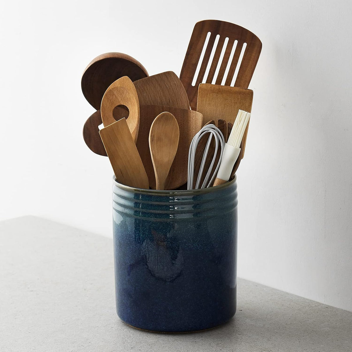 DOWAN 7.2" Kitchen Utensil Holder, Extra Large Farmhouse Utensil Holders for Countertop, Ceramic Utensil Crock, Anti Slip Cork Bottom (Multicolor, 7.2 Inch)