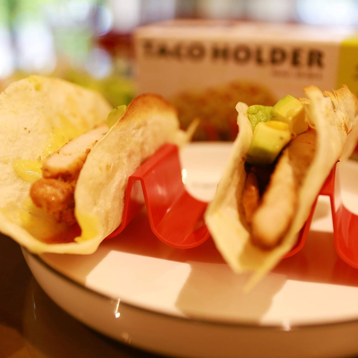 Ginkgo Taco Holder Stand Set of 6, Colorful Taco Plates Tray Rack for Holiday Gift, Party, Christmas and New Year, Taco Tuesday Decorations