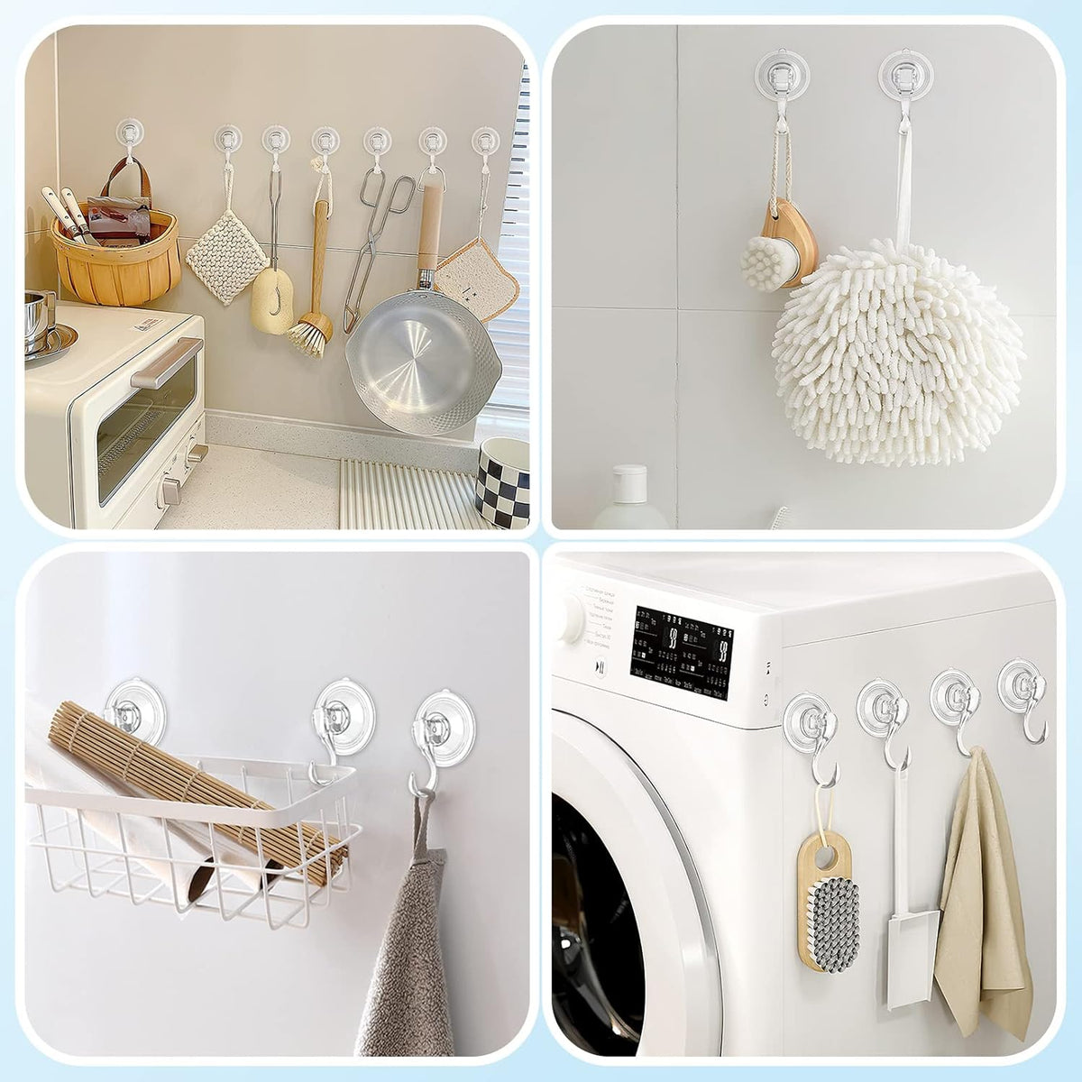 VIS'V Suction Cup Hooks, Small Shower Suction Hooks with Wipes, Heavy Duty, Removable and Reusable, Clear, 2 Pcs