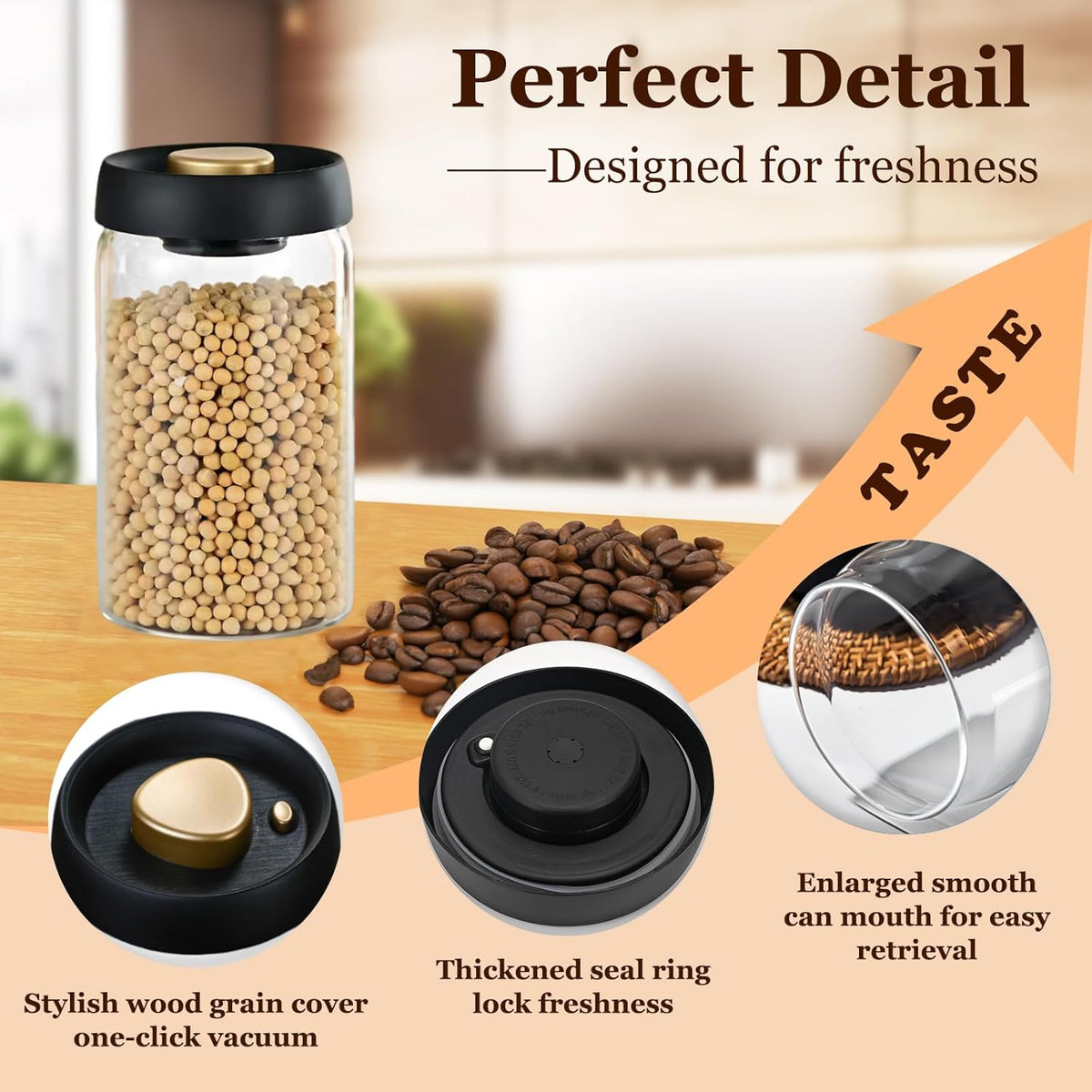 Vacuum Glass Jar with Airtight Lid,41floz/1200ml Borosilicate Glass Coffee Canister Container,Perfect for Coffee Beans & Grounds,Loose Leaf Tea,Candy,Sugar,Nuts,Spices
