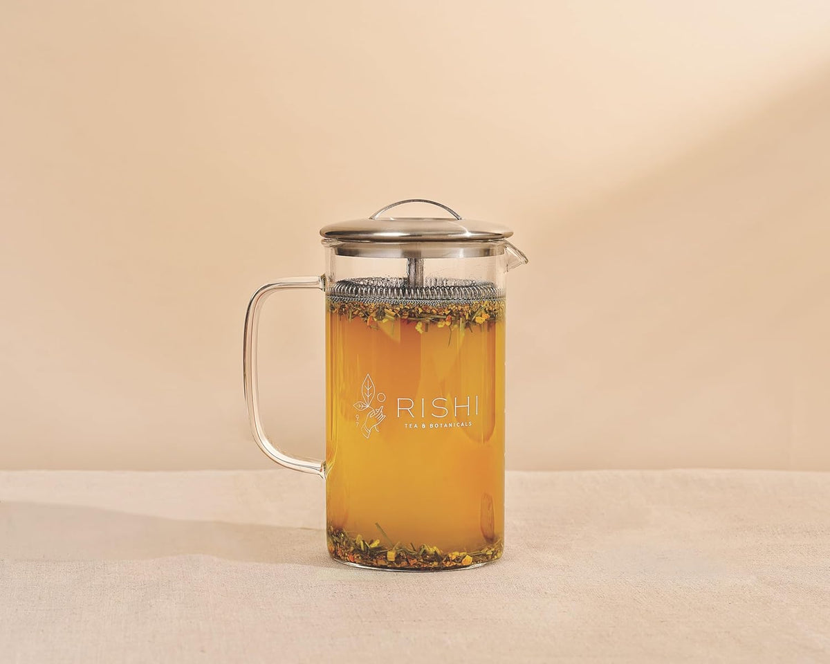 Rishi Tea Simple Brew Teapot - For 20oz Loose Tea Preparation, Built-in Strainer, Everyday Teaware, Easy to Clean, Borosilicate Glass, Enjoy Hot or Iced - 600ml