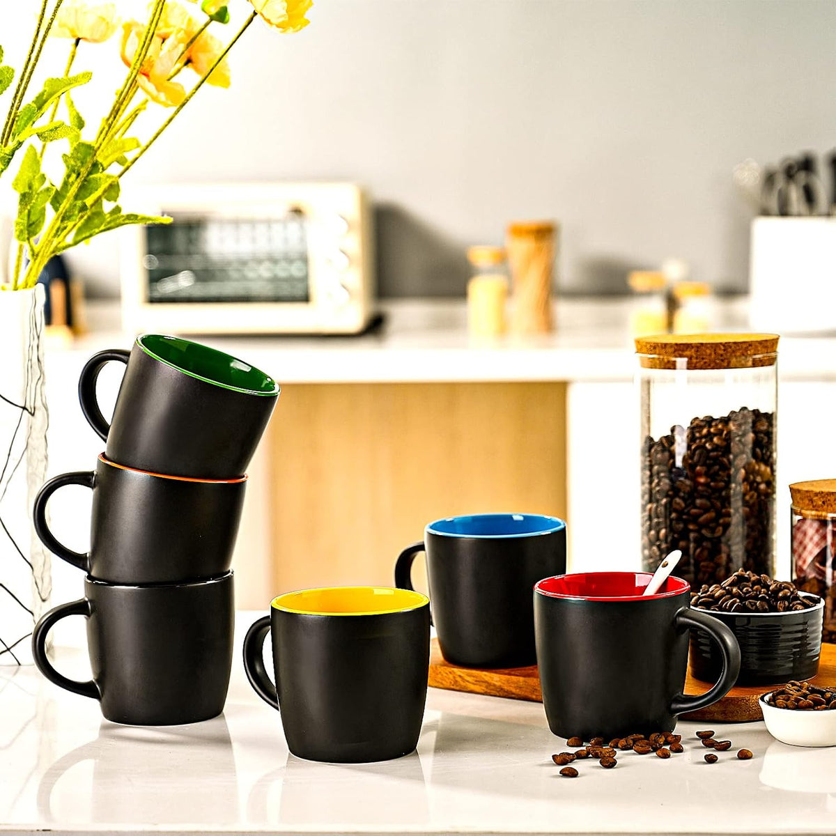 11oz ceramic Coffee Mug Sets Matte Black Porcelain Mug Multiple colors Cups for Coffee, Tea, Juice, Cocoa Set of 6 (11oz)