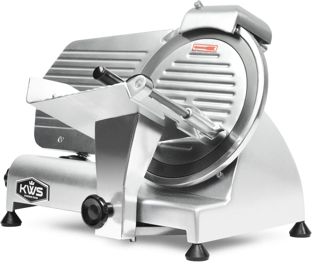 KWS MS-10NS 320W Motor Electric Meat Slicer 10-Inch with 304 Stainless Steel Blade, Frozen Meat/Cheese/Food Slicer Low Noise Commercial and Home Use [ ETL, NSF Certified ]
